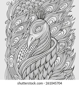 Decorative ornamental peacock background. Vector illustration