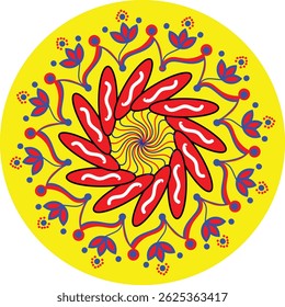 Decorative ornamental rangoli design in many colors. Unique beautiful mandala design made with rangoli colors.
