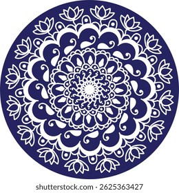 Decorative ornamental rangoli design in many colors. Unique beautiful mandala design made with rangoli colors.