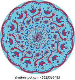 Decorative ornamental rangoli design in many colors. Unique beautiful mandala design made with rangoli colors.