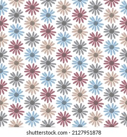 Decorativo patrón de otoño sin costuras ornamentales. Patrón vectorial colorido sin fisuras con camómetros abstractos decorativos sobre fondo blanco.