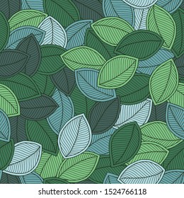 Decorative ornamental seamless doodle pattern. Endless elegant texture with leaves. Tempate for design fabric, backgrounds, wrapping paper, package, covers