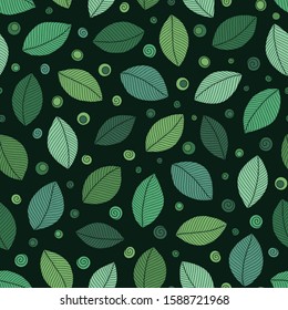 Decorative ornamental seamless doodle pattern. Endless elegant texture with leaves. Tempate for design fabric, backgrounds, wrapping paper, package, covers