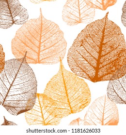 Decorative ornamental seamless floral pattern. Endless elegant texture with autumn leaves.