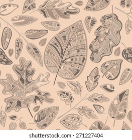 Decorative ornamental seamless pattern. Endless elegant texture with leaves. Template for design fabric, backgrounds, wrapping paper, package, covers