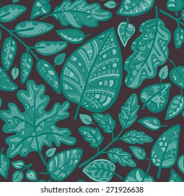 Decorative ornamental seamless pattern. Endless elegant texture with leaves. Template for design fabric, backgrounds, wrapping paper, package, covers