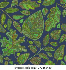 Decorative ornamental seamless pattern. Endless elegant texture with leaves. Template for design fabric, backgrounds, wrapping paper, package, covers