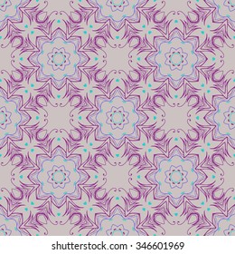 Decorative ornamental seamless pattern. In purple and blue colors.