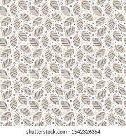 Decorative ornamental seamless soft brown beige pattern. Endless elegant texture with leaves. Tempate for design fabric, backgrounds, wrapping paper, package, covers