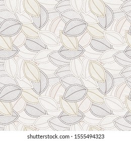 Decorative ornamental seamless soft brown beige pattern. Endless elegant texture with leaves. Tempate for design fabric, backgrounds, wrapping paper, package, covers