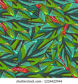 Decorative ornamental seamless spring pattern. Endless elegant texture with leaves. Tempate for design fabric, backgrounds, wrapping paper, package, covers