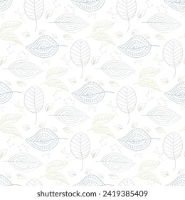 Decorative ornamental seamless spring pattern. Endless elegant texture with leaves. Tempate for design fabric, backgrounds, wrapping paper, package, covers