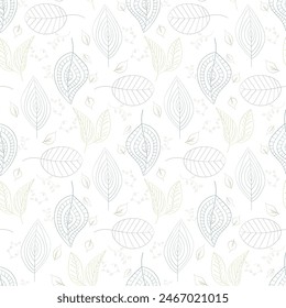 Decorative ornamental seamless spring pattern. Endless elegant texture with leaves. Tempate for design fabric, backgrounds, wrapping paper, package, covers