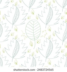 Decorative ornamental seamless spring pattern. Endless elegant texture with leaves. Tempate for design fabric, backgrounds, wrapping paper, package, covers