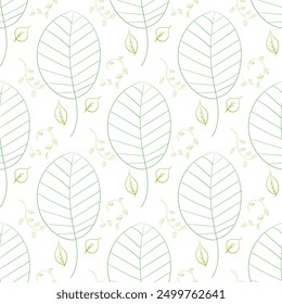 Decorative ornamental seamless spring pattern. Endless elegant texture with leaves. Tempate for design fabric, backgrounds, wrapping paper, package, covers
