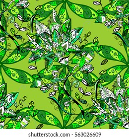 Decorative ornamental seamless spring pattern. Endless elegant texture with leaves. Template for design fabric, backgrounds, wrapping paper, package, covers