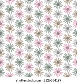 Decorative ornamental seamless spring pattern.Pastel color seamless vector pattern with decorative abstract camomiles on white background.