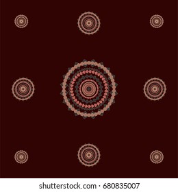 Decorative ornamental seamless vector oriental mandala design. Brown henna fabric textile pattern. Eastern arabesque retro vintage folk ethnic traditional indian saree illustration. Diwali decoration.