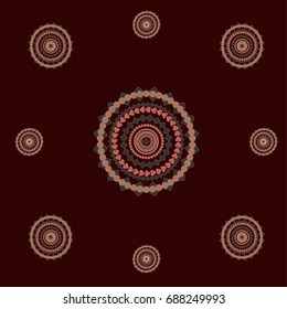 Decorative ornamental seamless vector oriental mandala design. Brown henna fabric textile pattern. Eastern arabesque retro vintage folk ethnic traditional indian saree illustration. Diwali decoration.