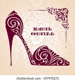 Decorative ornamental shoe with pattern. Haute couture