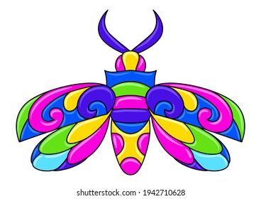 Decorative ornamental stylized beetle. Mexican ceramic cute naive art.