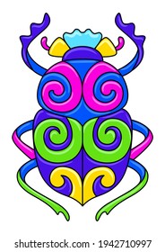 Decorative ornamental stylized beetle. Mexican ceramic cute naive art.