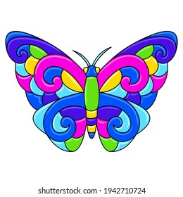 Decorative ornamental stylized butterfly. Mexican ceramic cute naive art.