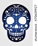Decorative ornamental sugar skull for laser cutting. Paper Calavera Halloween decoration. Fancy skeleton head silhouette for the Day of the death.
