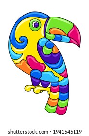 Decorative ornamental tropical toucan. Mexican ceramic cute naive art.