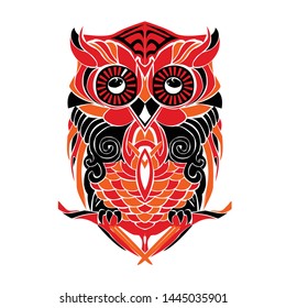 Decorative ornamental vector owl. T shirt colorful isolated owl design.