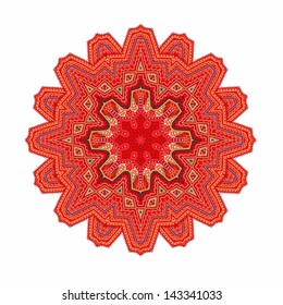 Decorative ornamental vector red rosette - mandala on white background