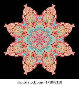 Decorative ornamental vector rosette - mandala on black background