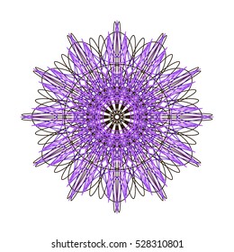 Decorative ornamental vector shape. Lineart logo template for design projects. A purple circular ornament from the crossed lines on white background.