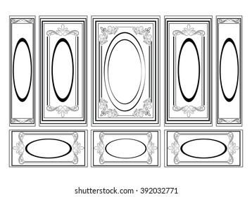 Decorative Ornamented frames for walls or backgrounds. Interior design decoration panels. Classic Baroque Vintage style. Vector frame