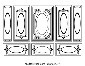 Decorative Ornamented frames for walls or backgrounds. Interior design decoration panels. Classic Baroque Vintage style. Vector frame