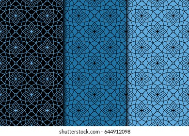 Decorative ornaments, blue seamless pattern. Wallpaper background