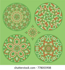 decorative ornaments in the form of circles on a green background