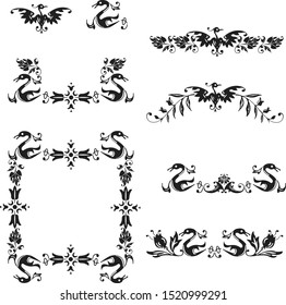 decorative ornaments, frame, divider using elements from leaves, birds for design invitations, frames, menus and labels. Graphic design of the site, cafes, boutiques, hotels, invitations for weddings