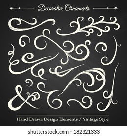 DECORATIVE ORNAMENTS - hand drawn design elements vintage style on chalkboard 