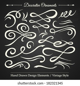 DECORATIVE ORNAMENTS - hand drawn design elements vintage style on chalkboard