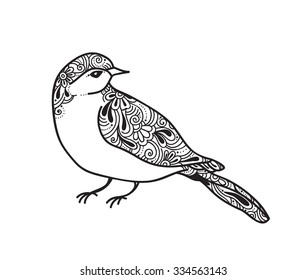 Decorative ornate bird - contour vector for tattoo design