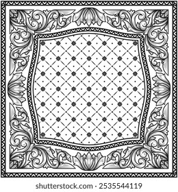 Decorative ornate black and white floral blank card