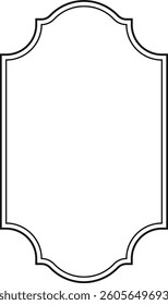A decorative ornate frame with curved edges in a minimalist style. The image depicts an elegant border design with smooth lines and symmetrical curves. Cartoon vector illustration.