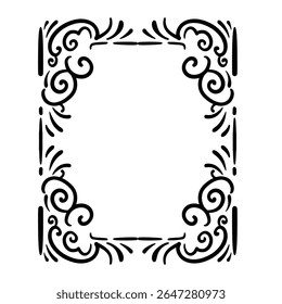 A decorative ornate frame design. This border graphic features elegant scrolls and flourishes, perfect for adding a vintage touch to projects.