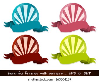 decorative ornate frames set colors ribbons vector