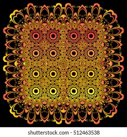 Decorative ornate. Geometric mandala icon isolated for card, Vector mandala in black, gold. For invitation, scrapbook, banner, postcard, tattoo, yoga, boho, magic or flyer. Vector illustration. EPS 8