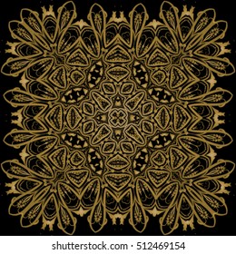 Decorative ornate. Geometric mandala icon isolated for card, Vector mandala in black, gold. For invitation, scrapbook, banner, postcard, tattoo, yoga, boho, magic or flyer. Vector illustration.