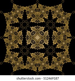 Decorative ornate. Geometric mandala icon isolated for card, Vector mandala in black, gold. For invitation, scrapbook, banner, postcard, tattoo, yoga, boho, magic or flyer. Vector illustration.