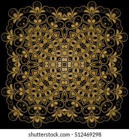 Decorative ornate. Geometric mandala icon isolated for card, Vector mandala in black, gold. For invitation, scrapbook, banner, postcard, tattoo, yoga, boho, magic or flyer. Vector illustration.