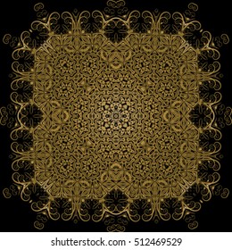 Decorative ornate. Geometric mandala icon isolated for card, Vector mandala in black, gold. For invitation, scrapbook, banner, postcard, tattoo, yoga, boho, magic or flyer. Vector illustration.